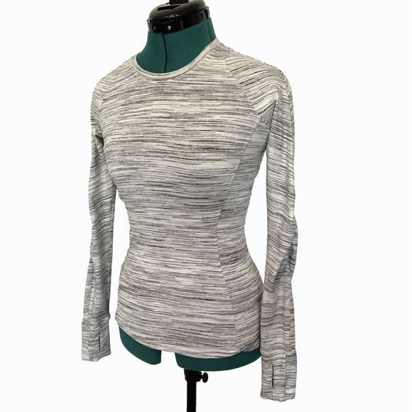 Lululemon Women's Runderful Space Dye White Gray Long Sleeve Shirt Sz 2 W3BCIS - Picture 2 of 9